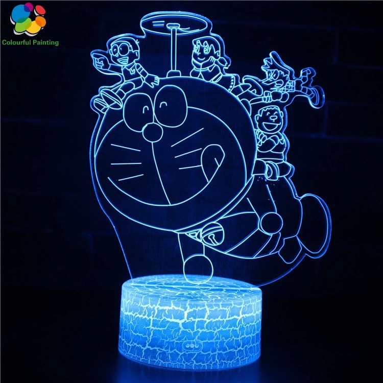 Дистанционное управление Doraemon 3D свет светодиодный трещины ночник 7 цветов
