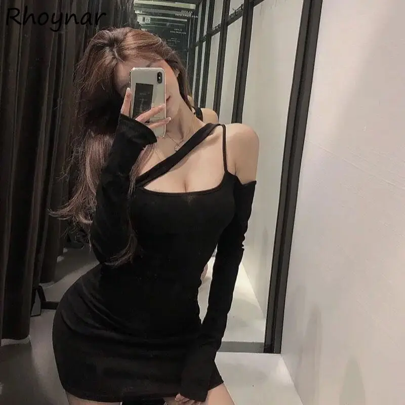 

Long Sleeve Dress Women Solid Slender Cozy Sexy Mini Vestidos Mujer Tunic Vintage All-match Party Clubwear Ins Autumn New Trendy