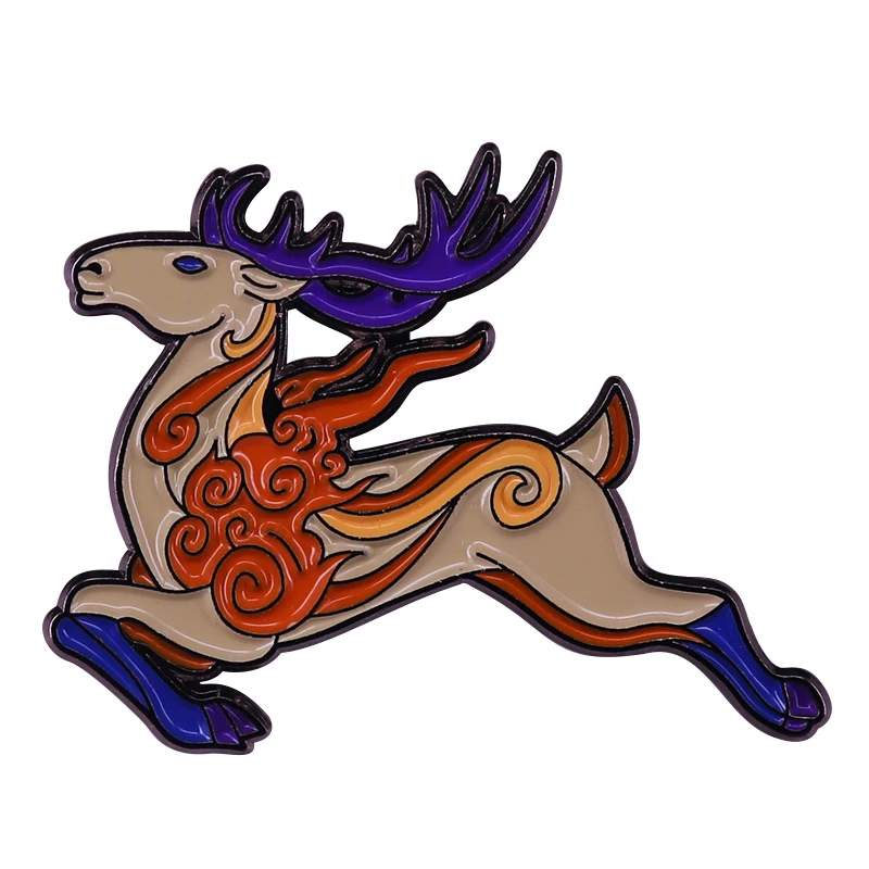 Брошь на лацкан с изображением мифического оленя китайским традиционным узором
