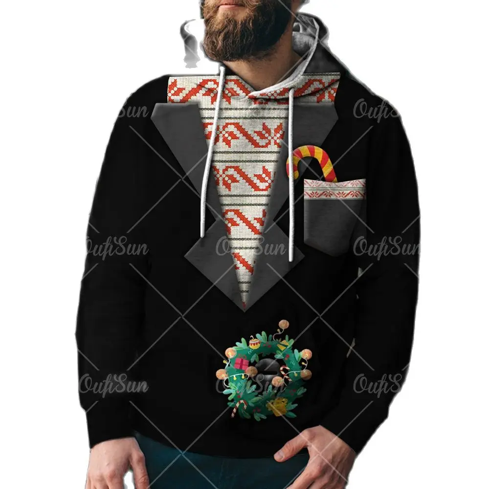 

Мужская толстовка с капюшоном, Рождественский узор, 3d печать, осенняя и зимняя мода, Рождественская елка, удобная, Повседневная и свободная ...