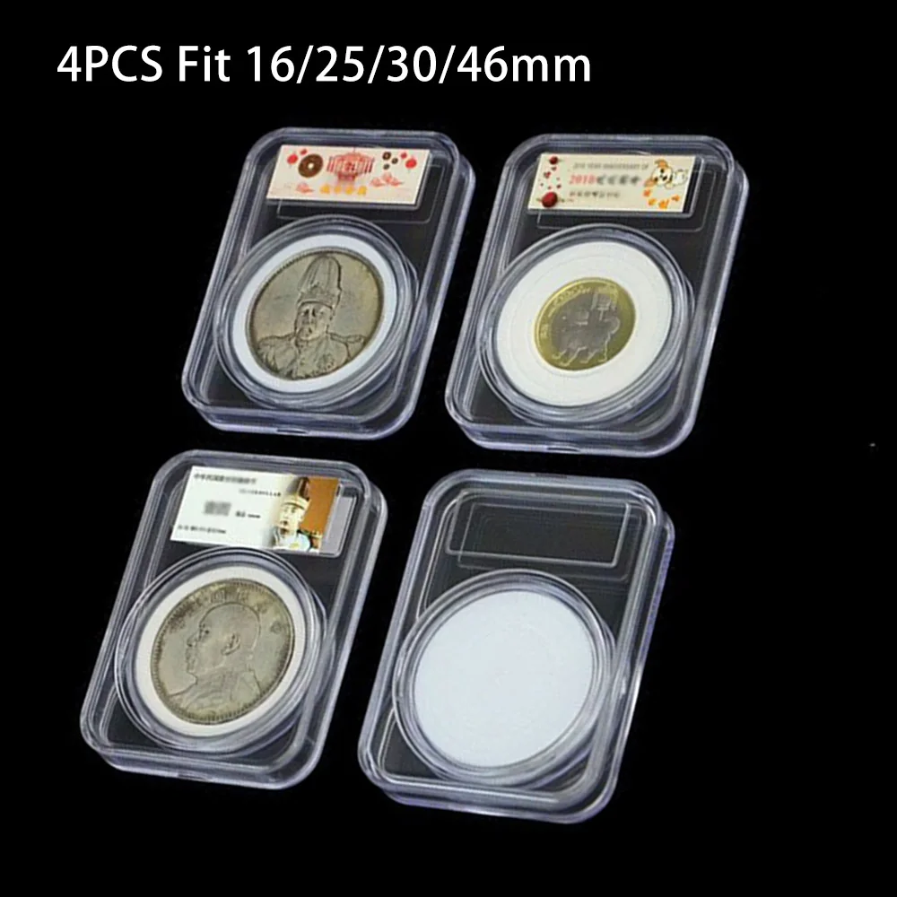

4pcs 16/25/30/46mm Coin Holder Collecting Box Case Transparent Plastic Coins Display Storage Capsules Protection Boxes Container