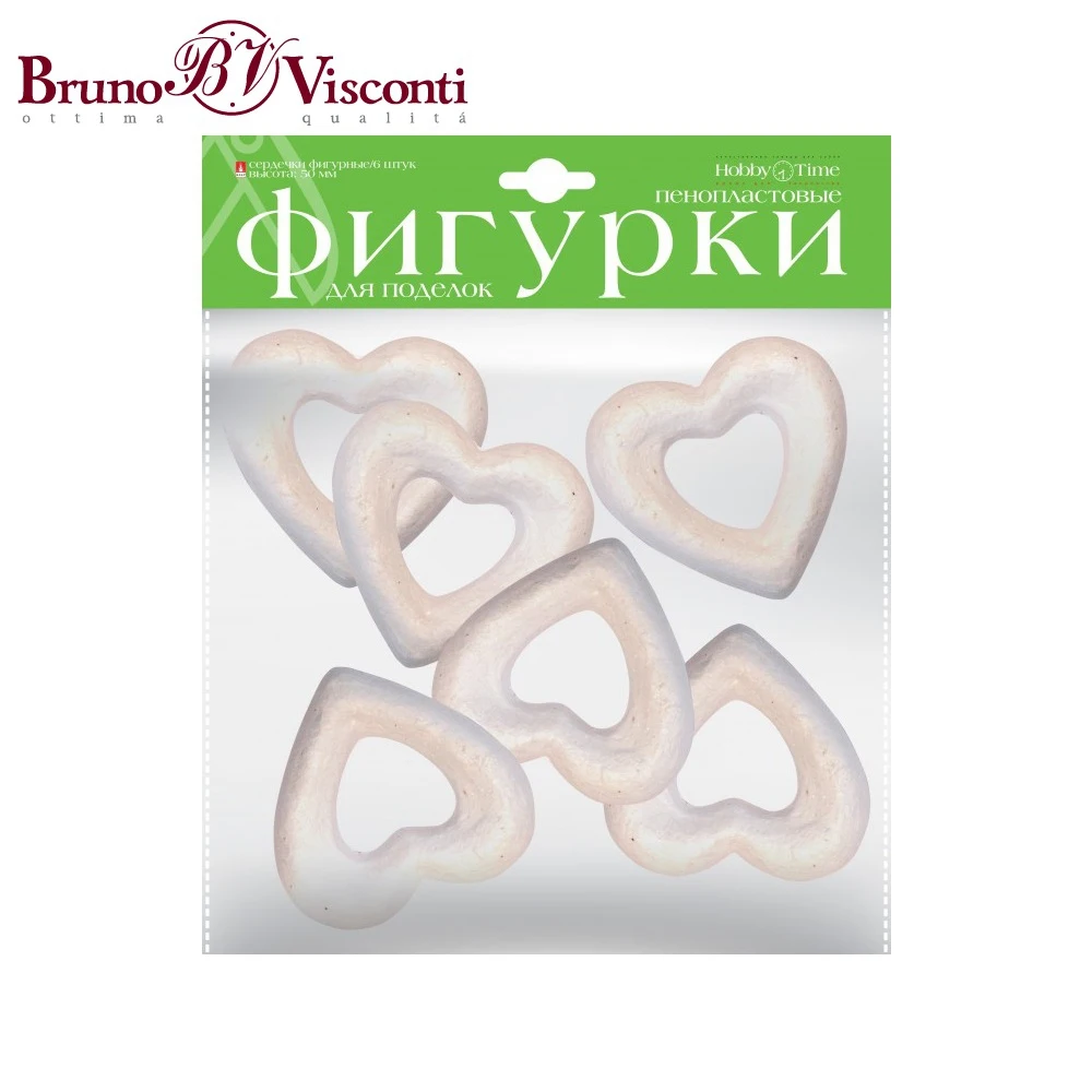 Пенопластовые фигурки. СЕРДЕЧКИ ФИГУРНЫЕ 50 ММ 6 ШТ. 2-204/07 BRUNO VISCONTI | Игрушки и хобби