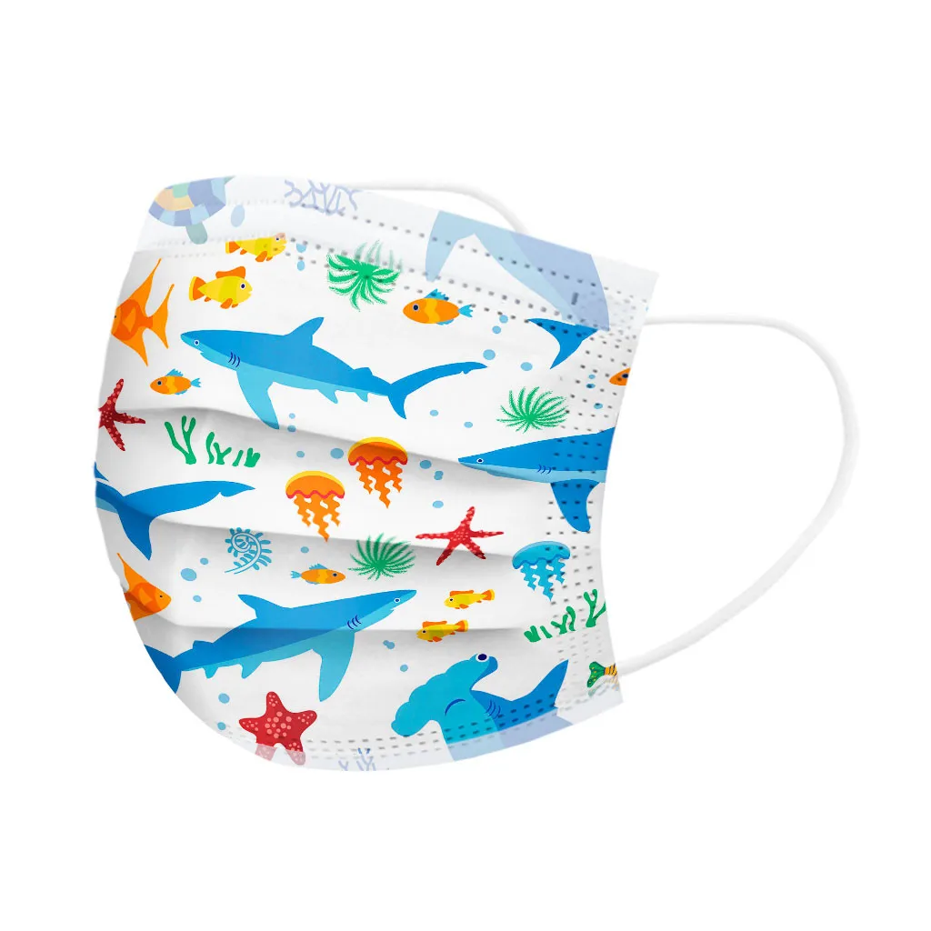 

50pc Kids Face Masks Cute Disposable 3ply Fishes Printed Child Baby Children Pm2.5 Protection Mask Masque Decoration
