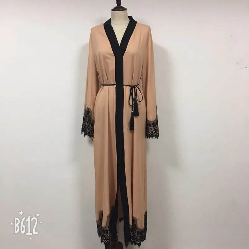 Абайя Женская с длинным рукавом модное кружевное мусульманское платье Турецкая