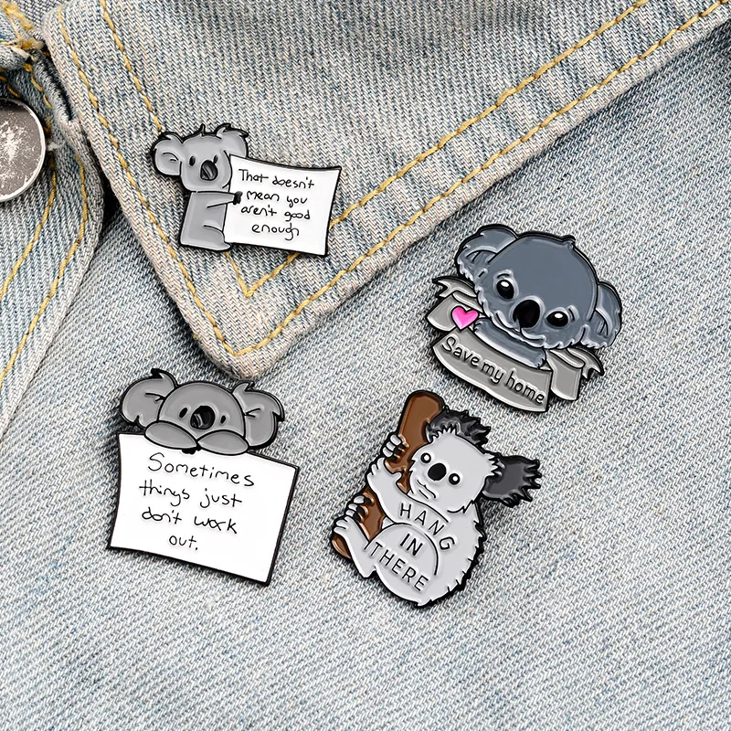 

Save my home Enamel Pin Custom Cartoon Koala Bear Tips Brooches Badge for Bag Lapel Pin Buckle Animal Jewelry Gift for Friend