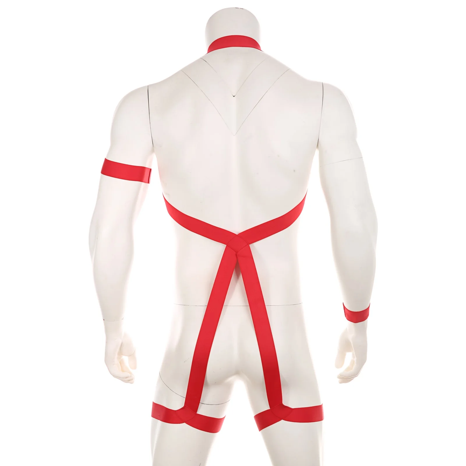 

Men Halter Neck Elastic Body Chest Harness Sexy Bondage Lingerie with Armband Shoulder Straps Leg Ring Clubwear Stage Costume
