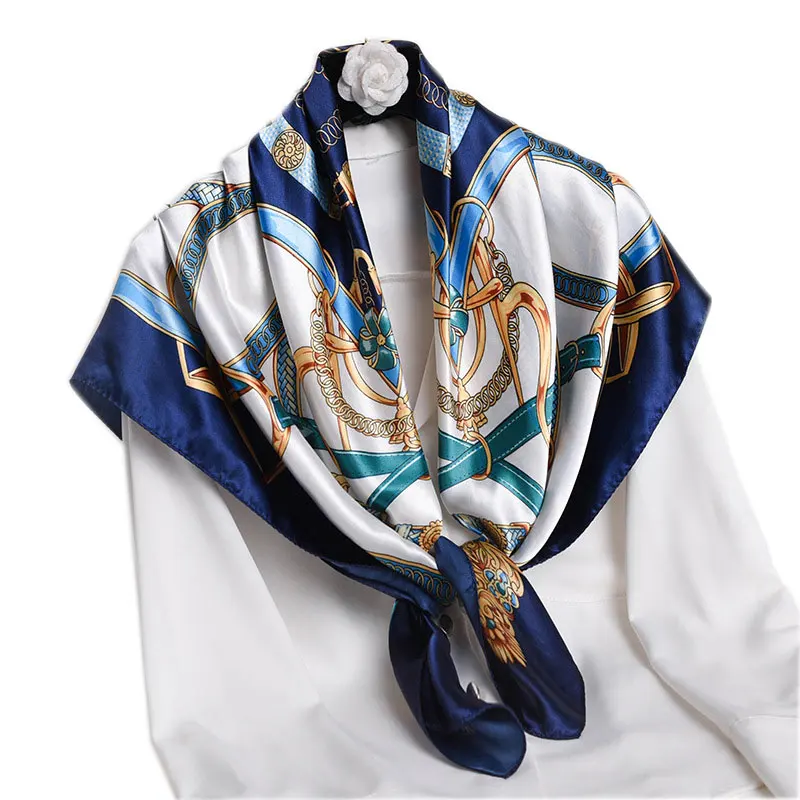 

2021 Silk Square Scarf Women Neck Foulard Shawl Wrap Pashmina Bandana Fashion Lady Neckerchief Spring hot Hijab 90cm Scarves