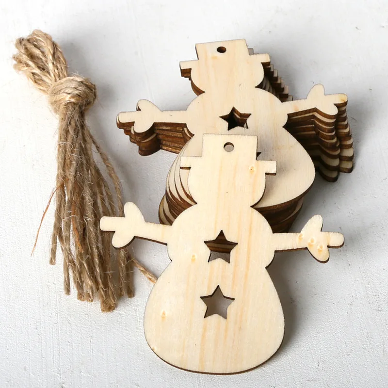 10PCS/Lot Snowflake Star Santa Claus Boots Bells Christmas Tree Hanging Wooden Ornaments Party Decorations for Home | Дом и сад