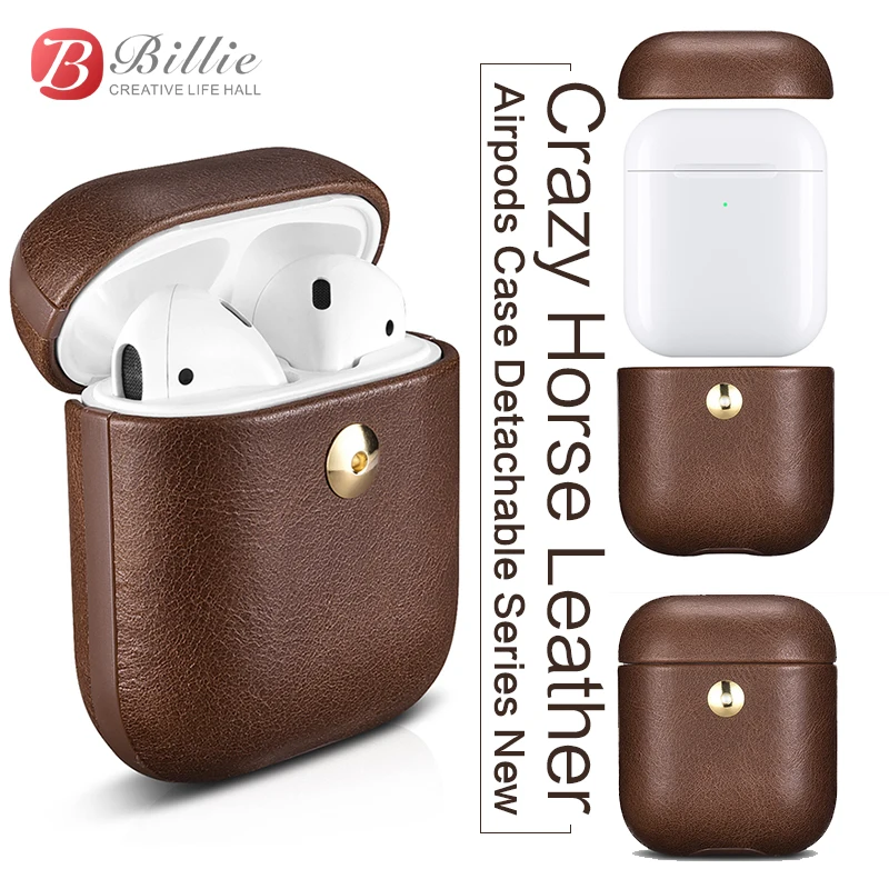 

Crazy Horse Leather Bag For Apple AirPods Bluetooth Wireless Earphone Leather Case Cover For Air Pods 2 Cover Charging Box Cases