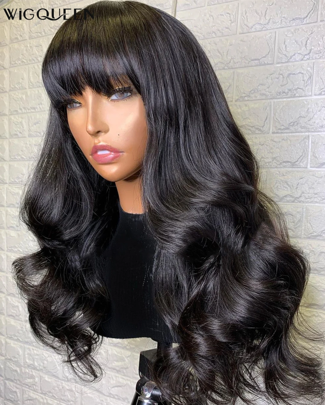 

Human Hair Wigs With Bangs Body Wave Wig With Bang Full Machine Made Wig Brazilian Remy Human Hair For Women 150% Density