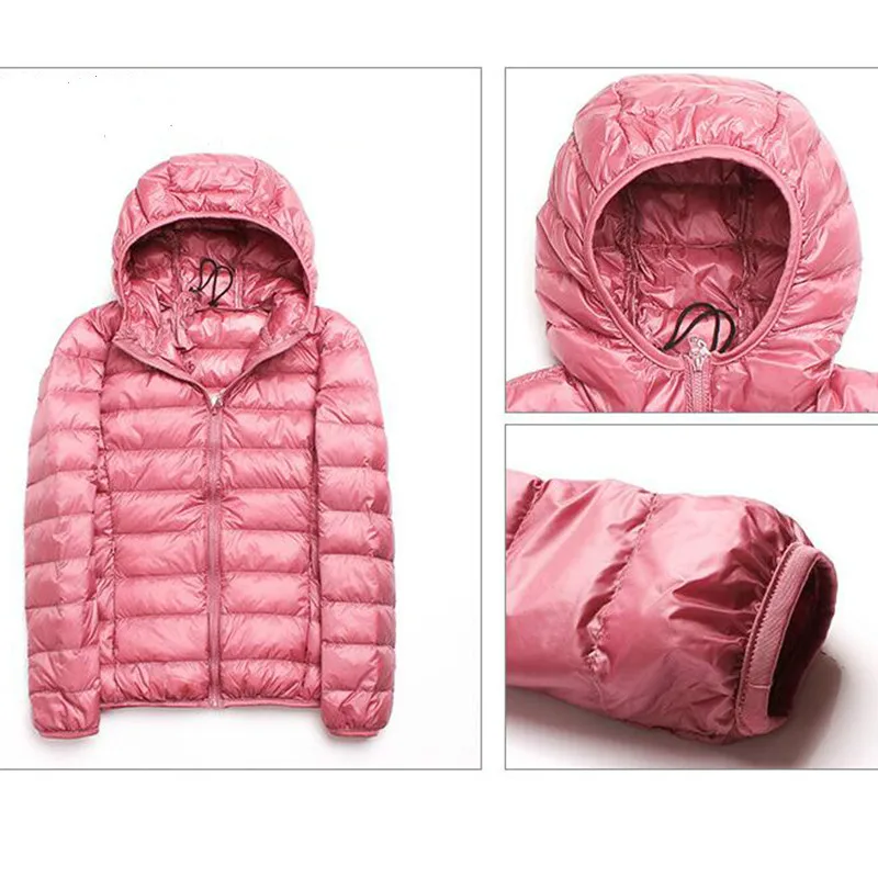 Winter Women Ultralight Thin Down Jacket White Duck Down Hooded Jackets Long Sleeve Warm Coat Parka Female Portable Outwear