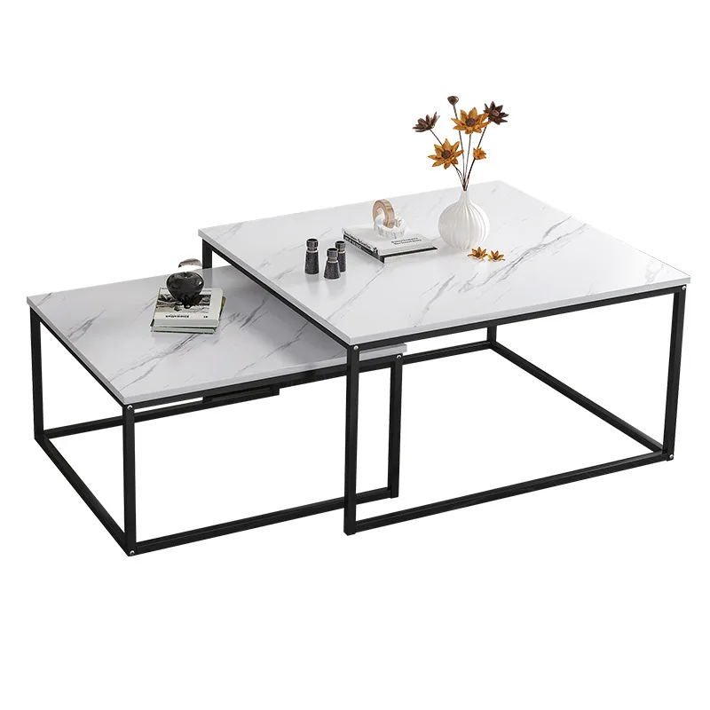 

Retro Coffee Table Marble Metal Frame Sofa Side Table End Table Household Storage Rack Furniture