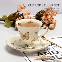 retro butterfly coffee cup and saucer ceramic tea cup luxury afternoon tea cups home set milk cups with spoon water mug tazas