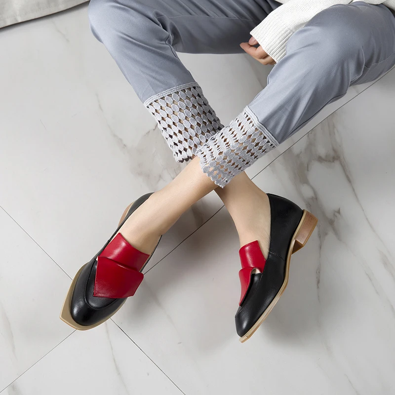 Женские туфли оксфорды из натуральной кожи на плоской подошве|Обувь без каблука|