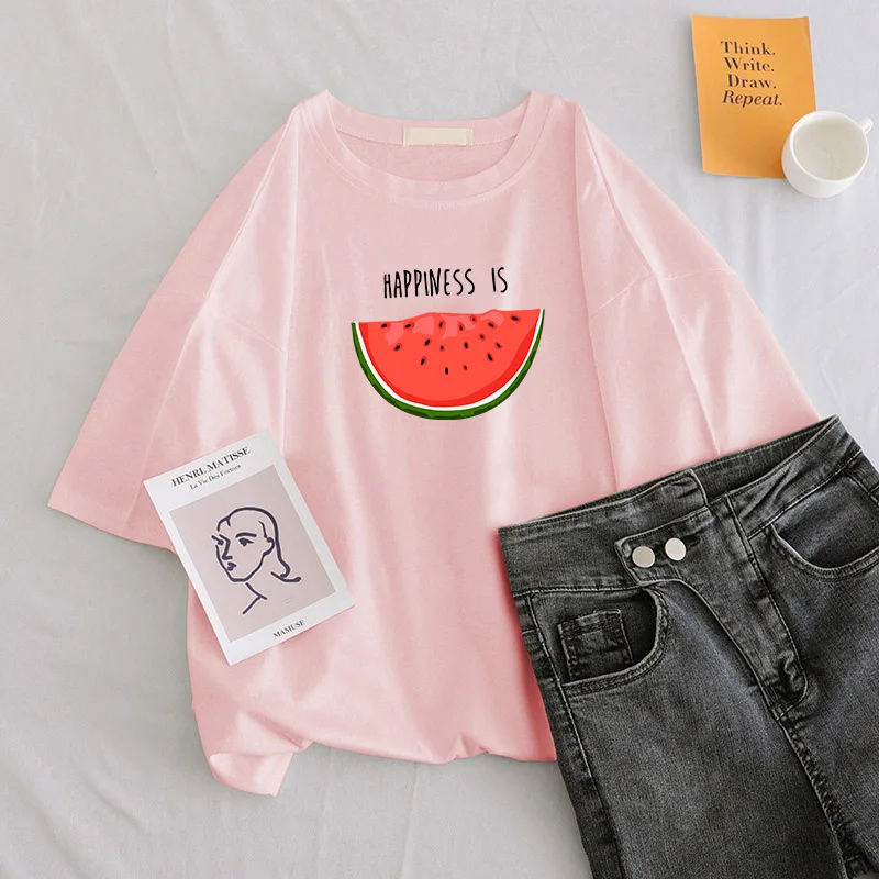 Женская футболка в стиле Харадзюку с коротким рукавом и принтом арбуза