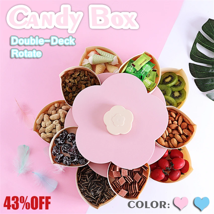 

Creative Double-layer Rotary Storage Box Flower Design Plastic Snack Candy Box Fruit Basket Wedding Decoration Organizer