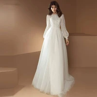 muslim wedding dresses a line long sleeves tulle lace boho dubai arabic wedding gown bridal dress vestido de noiva