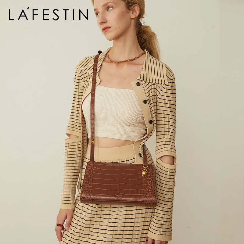 

LA FESTIN bags 2021 new tendy shoulder leatner women bag crocodile pattern fashion retro crossbody bag underarm baguette bags