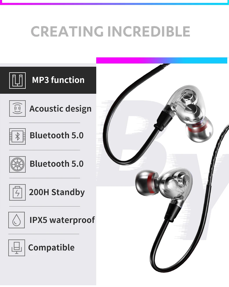 Новейшие bluetooth-наушники V5.0 беспроводные наушники 3D стерео спортивные наушники шейные наушники с микрофоном для всех телефонов