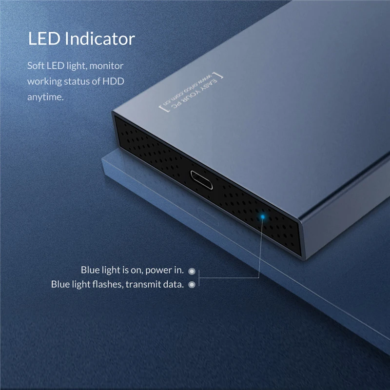 ORICO 2.5-Inch Type-C Hard Disk Box USB3.1 10Gbps External Aluminum Alloy Storage Device Plug And Play Suitable For HDD SSHD SSD
