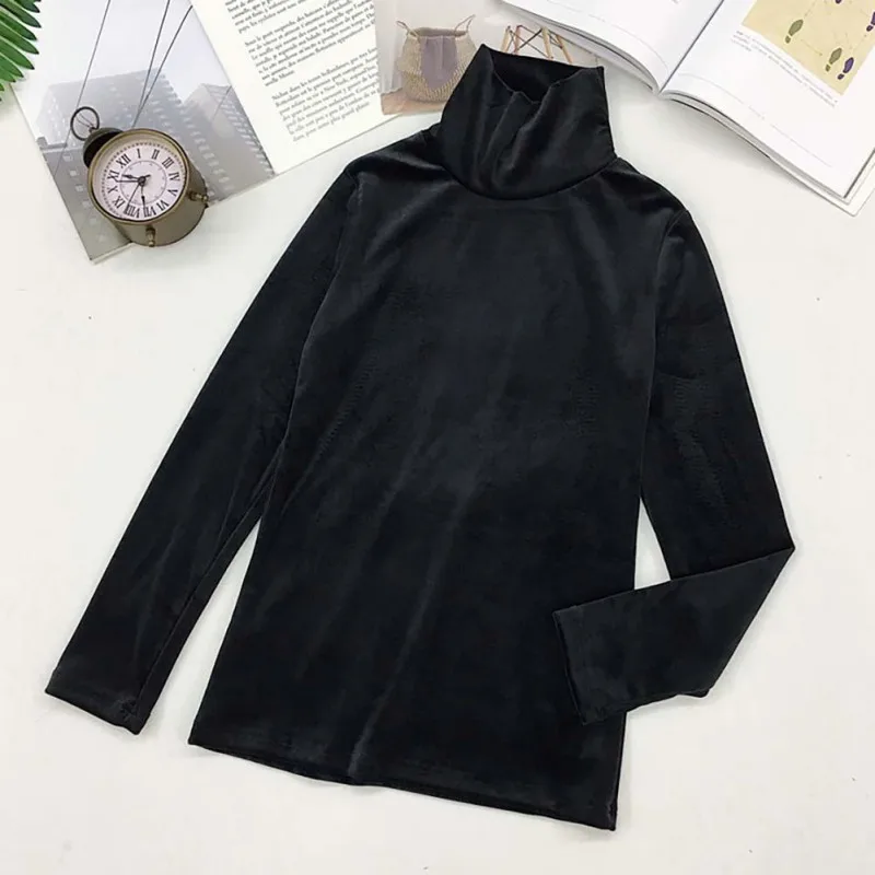 Женская водолазка с длинным рукавом теплая плотная бархатная Однотонная