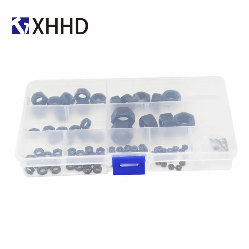 Черный кабон стали шестигранная гайка Ассортимент Комплект M2 M2.5 M3 M4 m5 m6 m8 m10 m12 |