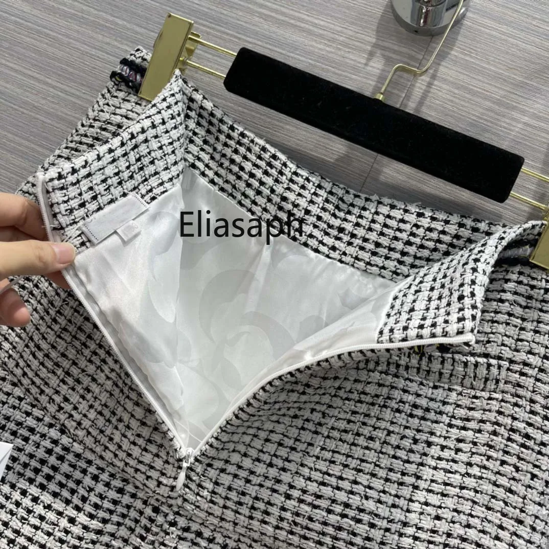 Sweet Black Plaid Skirts for Women Summer High-end Brand Fashion Contrast Weave Tweed Skirt Preppy Style High Waist Skirts Lady