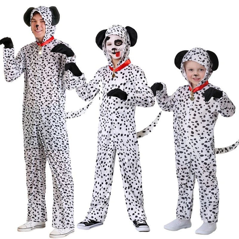 Halloween Kids Boys Onesie Dalmatian Spotty Dog Cosplay Costume Black White Cute Animal Kigurumi Kids Jumpsuit Pajama For Adult