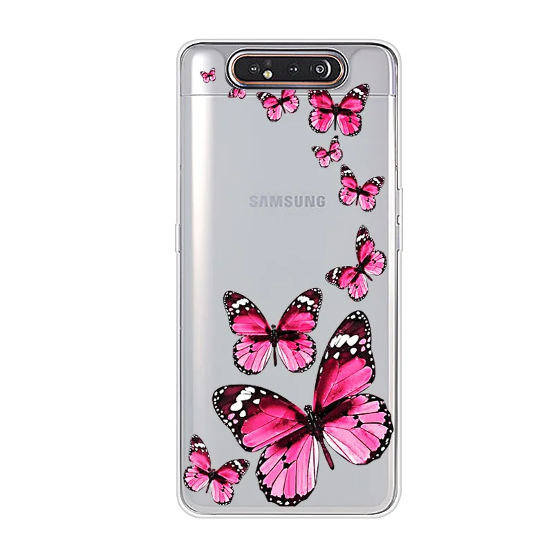 Чехол для Samsung Galaxy A80 мягкий прозрачный силиконовый чехол из ТПУ с цветочным
