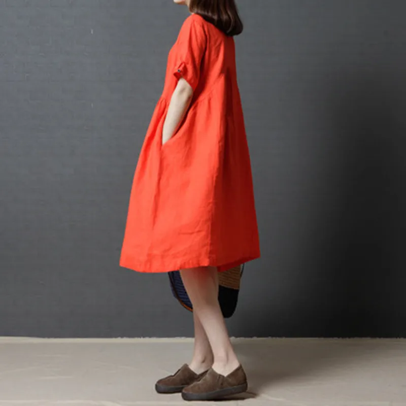 Boho robe femme ete 2020 летнее платье с коротким рукавом женское А-силуэта из хлопка и льна