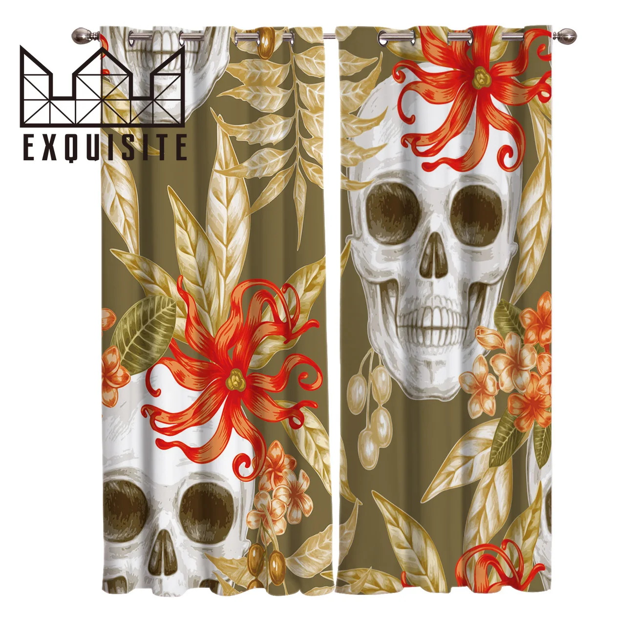 Изысканный дом череп и цветок Хэллоуин Ужасы оконные занавески подзор окна