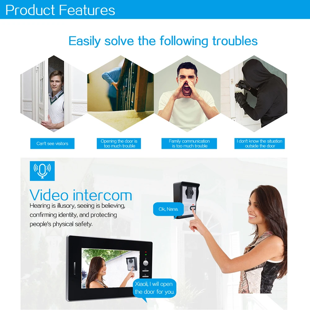 Проводная система видеодомофона 7 дюймов проводной дверной звонок монитор IR CUT