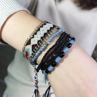 bohemian bracelet for women with multi layer elastic rope rice beads tassel bracelet handmade beaded bracelet for female