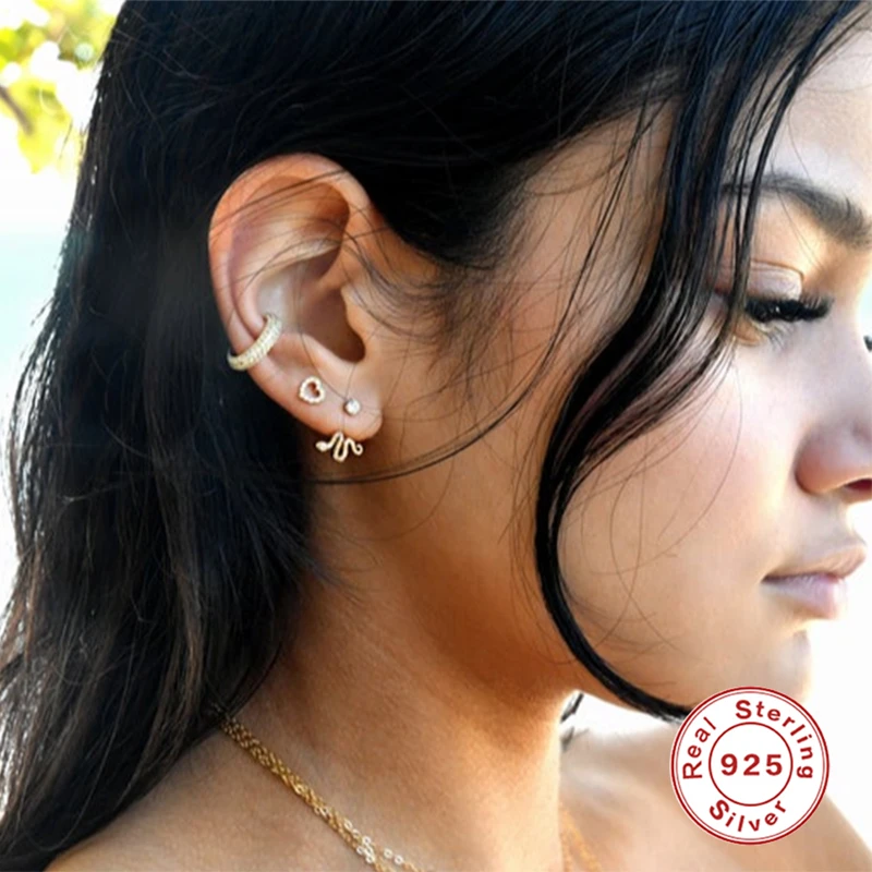 

Boako Real 925 Sterling Silver Stud Earring Dainty Tiny Snake Bling Tiny Cubic Zirconia Earrings Girls Birthday Christmas Gift