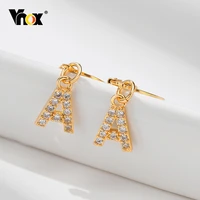 vnox 1 pair 26 alphabet letter hoop earrings for womendelicate initial cubic zircon names ear clip jewelry gold color earcuffs