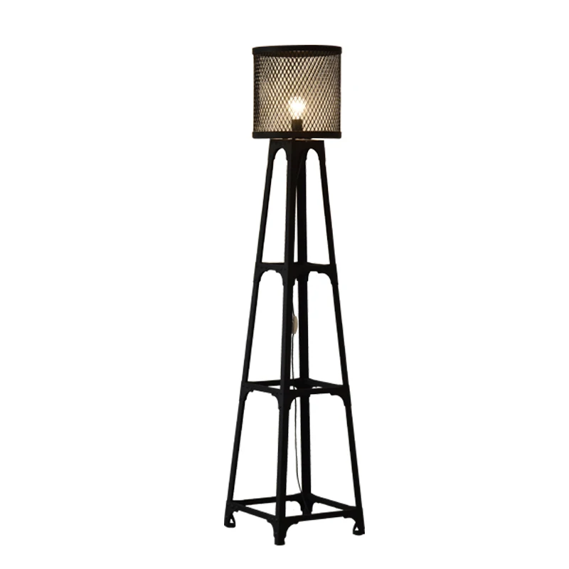 

American Country Industrial Retro Rust-like Iron Floor Lamp Living Room Coffee Shop Bar Vertical Lamp