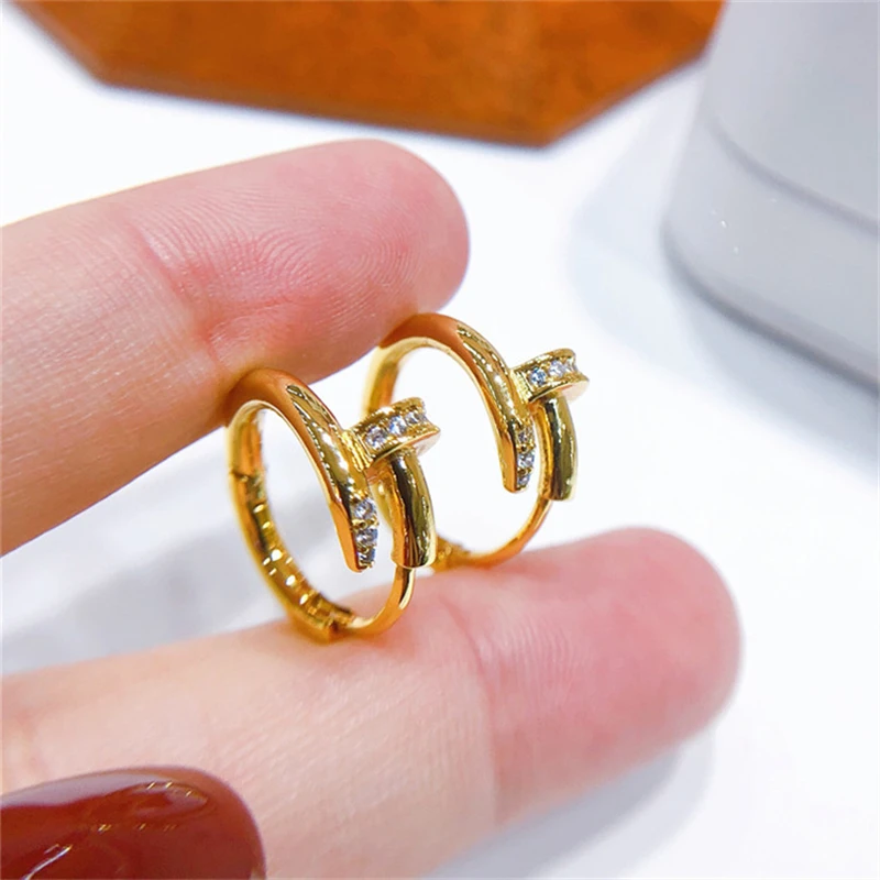 

BanFu Women Fashion Chic Luxury Zircon Crystal Nail Hoop Earrings Girls Wedding Party Elegant Trendy Punk Earrings Charm Jewelry