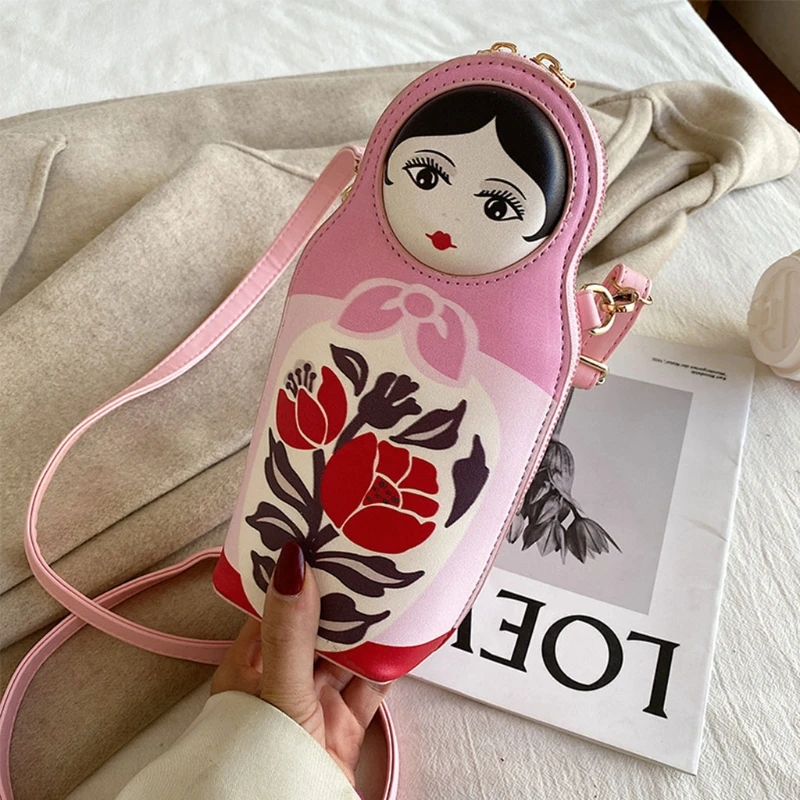 

Women Girls Russian Nesting Dolls Print Bag PU Leather Crossbody Phone Shoulder Bags Card Holder Pouch Case Purse Wallet