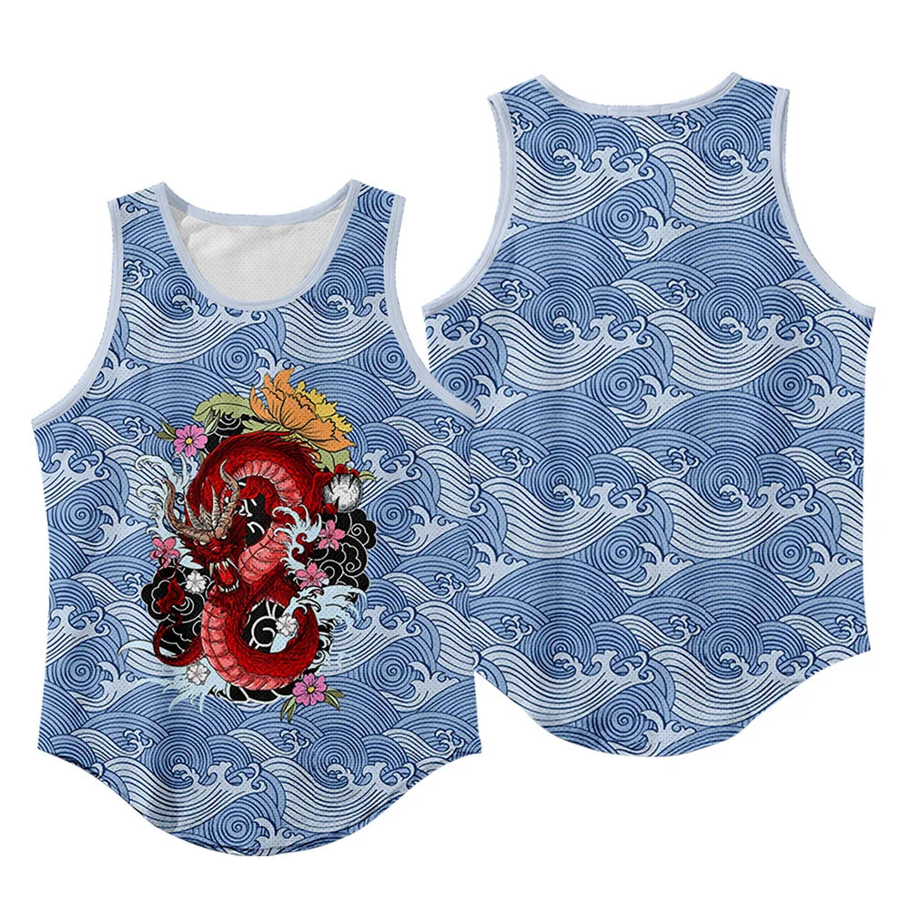 Мужские синего цвета с принтом в виде дракона безрукавки для женщин тренажерный