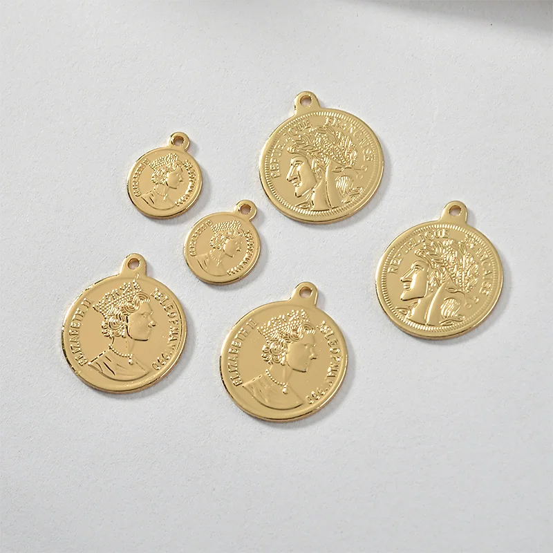 Copper Plated 14K Gold Retro Double-Sided Head Coin Pendant DIY Earrings Necklace Bracelet Ornament Material Accessories 2pcs | Украшения и