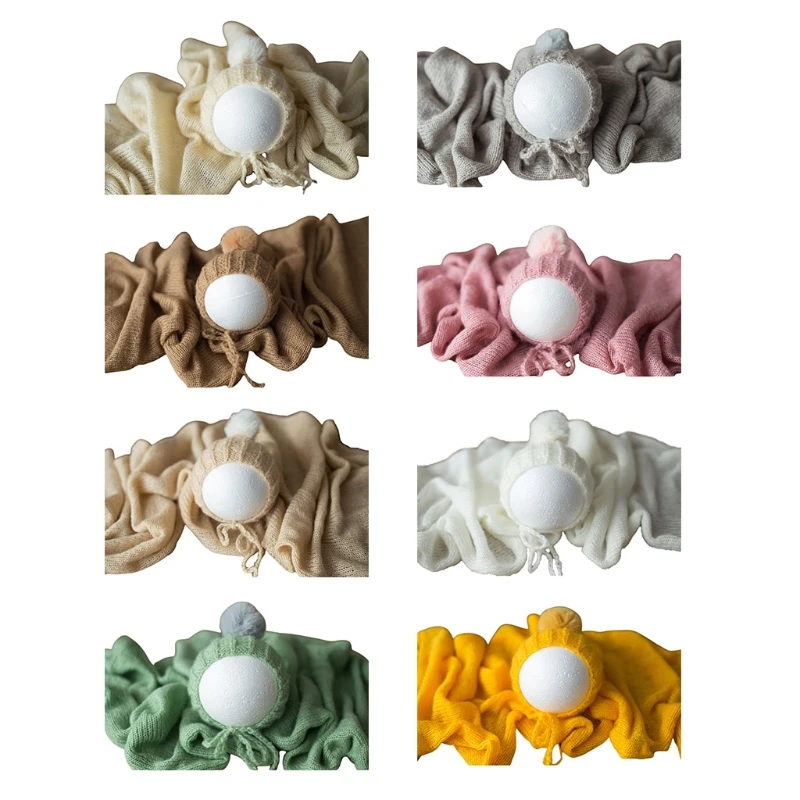 

2Pcs Baby Wool Ball Hat Knitted Wrap Blanket Set Newborn Photography Photo Props 23GD