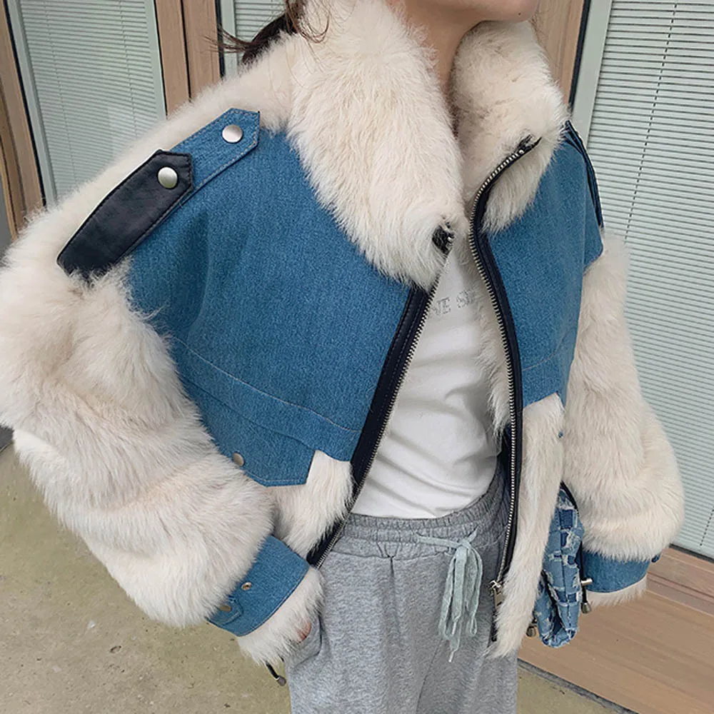 Новинка 2020 роскошное джинсовое модное женское пальто из натурального меха с