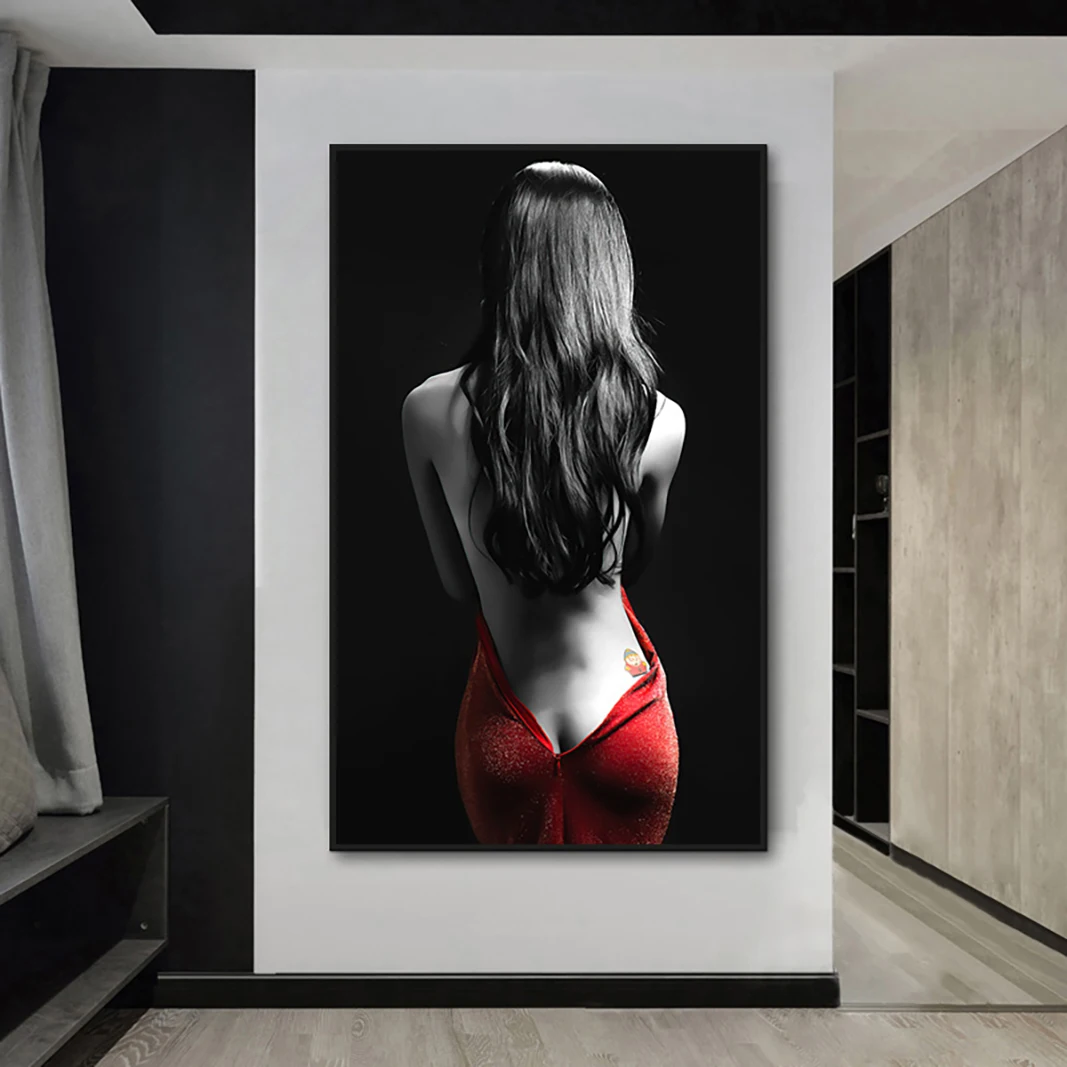 

Sexy Nude Women Posters and Prints Modern Wall Art Canvas Painting Red Skirt Woman Picture for Living Room Decor Mural Frameless
