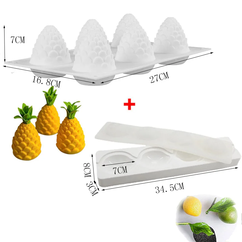 Lemon and Pineapple 3D силиконовая форма для торта в форме фруктов, форма для мусса, десерта, форма для яблока, лимона, груши, печенья, шоколада, формы для выпечки, сделай сам, противень для выпечки - Цвет: Lemon and Pineapple