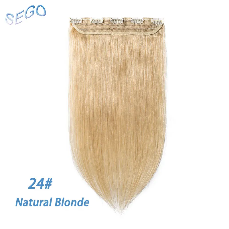 SEGO 1"-24" клип в одном куске настоящие человеческие волосы для наращивания 1 p/w 5 клипов не Реми кусок прямые индийские волосы 40 г-60 г