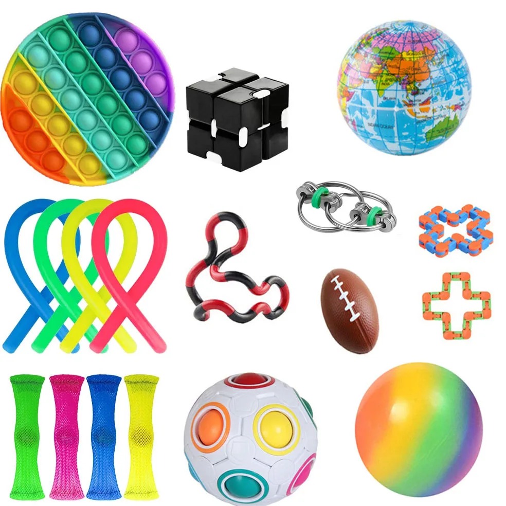 

Push Fidget Sensory Toys 18 Pack Colorful Ball Antistress Relief Autism Anxiety Bubble Kits Fidget Toy Children Adults Gift