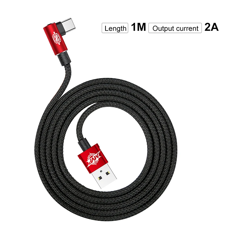 Baseus кабель usb type-C 90 градусов для Xiaomi huawei P10 type-C, зарядный провод для мобильного телефона samsung S8 USB-C, кабель для передачи данных - Название цвета: Red 1M