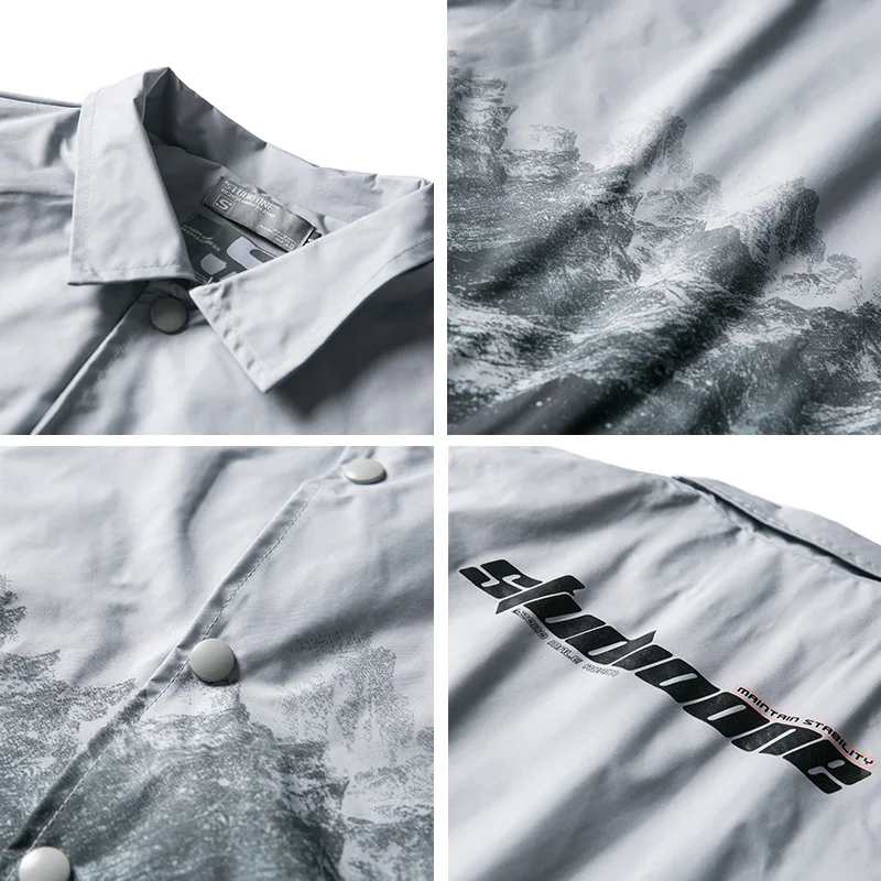 

2021New Spring&Autumn Snow Mountain Print Pattern Thin Men's Pizex Jacket Unisex Women's Oversize Coat Varsity Casual Street