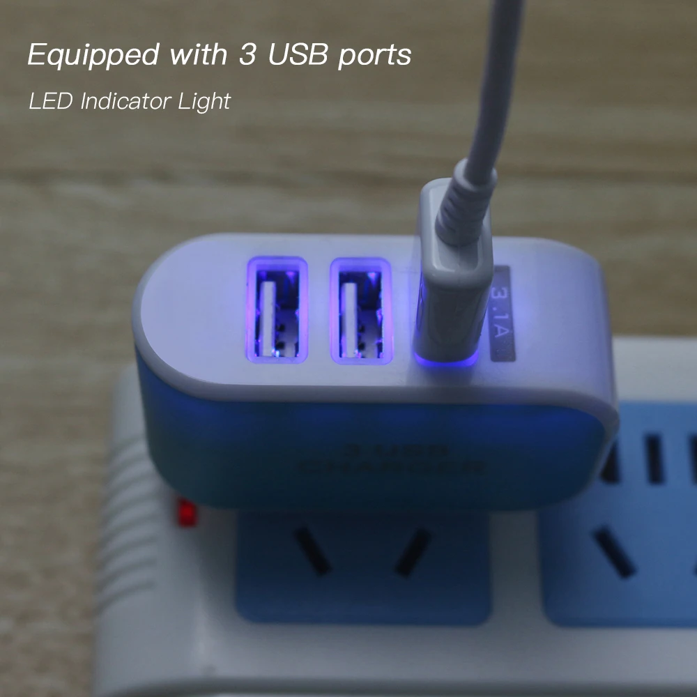 Universal 3 Ports USB Wall Charger ABS Fireproof Material Home Travel AC Adapter US/EU Plug for Tablets Laptop Smartphones | Обустройство
