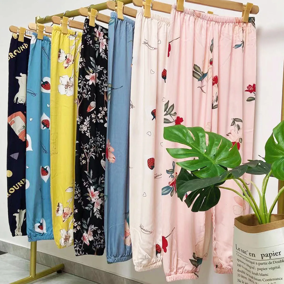 

Women Pajamas Loose Viscose Sleep Bottoms Soft Sleepwear Trousers Pants Summer New Print Pyjamas Lounge Wear Casual Homewear